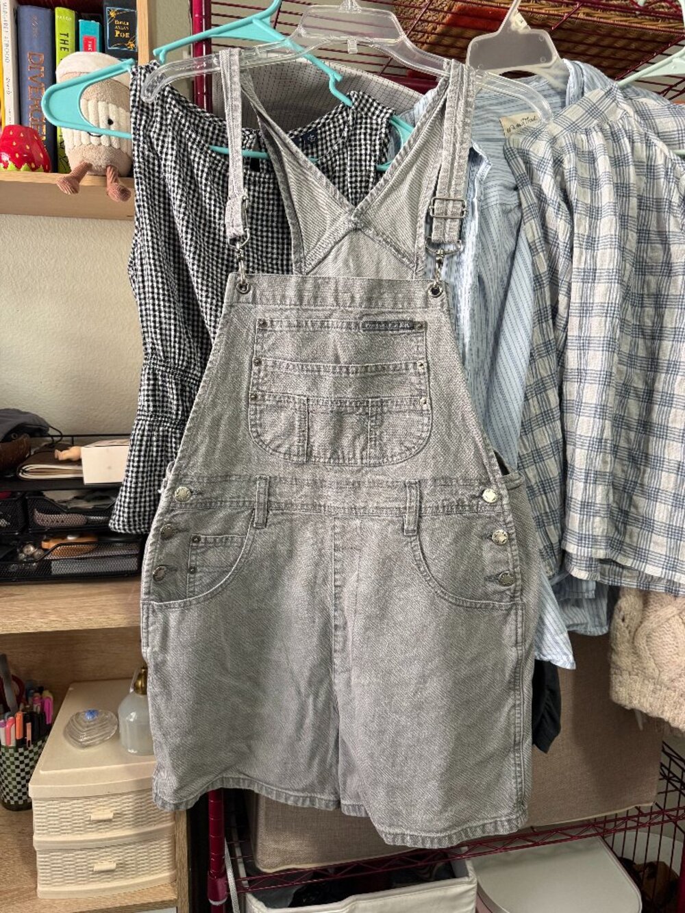 Vintage Gray Denim Short Overalls Women’s Medium